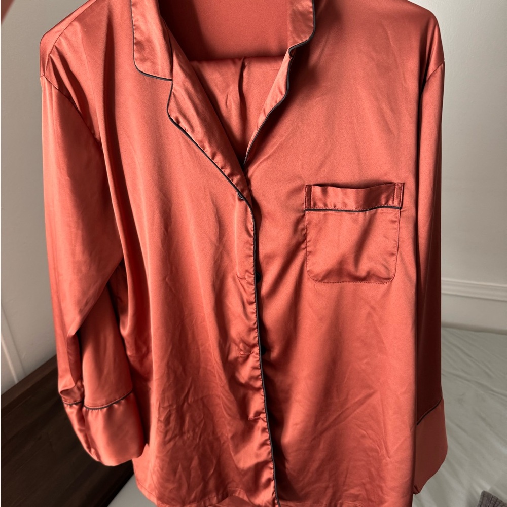Silk Button-Up Pajama Top and Pant Set